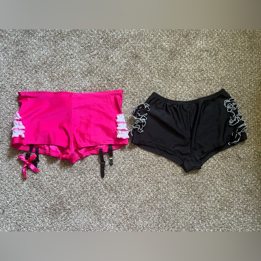 *Damaged* PMG Halloween Lot of 2 Ruffle Butt Garter Shorts Bloomers Pink & Black